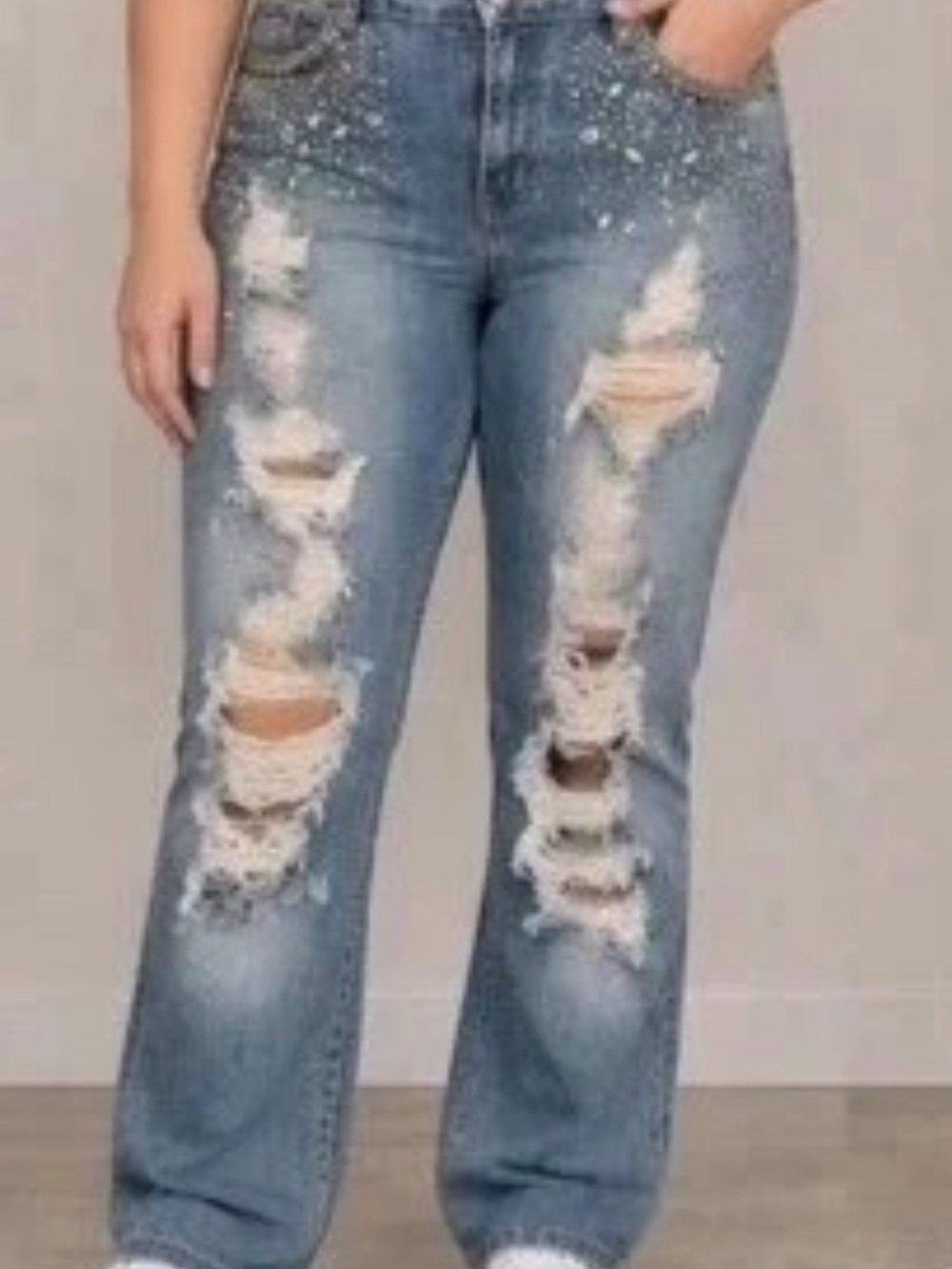 Machine Blue Jeans with Rhinestone Embellishment